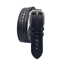 Carica l'immagine nel visualizzatore di Gallery, Black Panther - Cintura 4 cm in cuoio lavorato a mano con fibbia in ottone e borchie metalliche