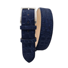 Carica l'immagine nel visualizzatore di Gallery, Botswana - Cintura 4 cm in coccodrillo effetto Nabuk Blu scuro con fibbia satinata