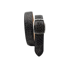 Carica l'immagine nel visualizzatore di Gallery, Cintura 3,5 cm Patchwork in coccodrillo Grigio con fibbia intera argentata
