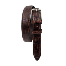 Carica l'immagine nel visualizzatore di Gallery, Cintura 3 cm Stampato Coda Coccodrillo con fodera in Pelle bovina - Moro