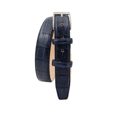 Carica l'immagine nel visualizzatore di Gallery, Cintura 3 cm Stampato Coda Coccodrillo con fodera in Pelle bovina - Blu