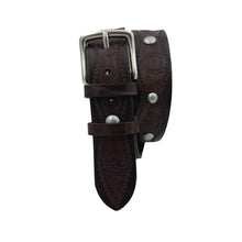 Carica l'immagine nel visualizzatore di Gallery, 🔥 NOVITA' 🔥 Horses & Hooves - Cintura in cuoio 4 cm con borchie metalliche e fantasie di cavalli e ferri di cavallo