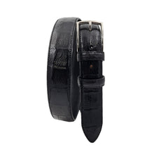 Carica l'immagine nel visualizzatore di Gallery, Cintura 3 cm Stampato Coda Coccodrillo con fodera in Pelle bovina - Nero