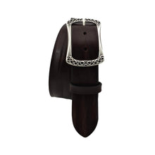 Carica l'immagine nel visualizzatore di Gallery, Babylon - Cintura 4 cm in vero cuoio  Moro con fibbia intera a fantasie geometriche