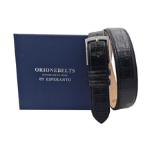 Carica l'immagine nel visualizzatore di Gallery, Cintura 3,5 cm Stampato Coda Coccodrillo con fodera in Pelle bovina - Nero