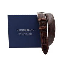 Carica l'immagine nel visualizzatore di Gallery, Cintura 3 cm Stampato Coda Coccodrillo con fodera in Pelle bovina - Moro