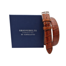 Carica l'immagine nel visualizzatore di Gallery, Cintura 3 cm Stampato Coda Coccodrillo con fodera in Pelle bovina - Rum