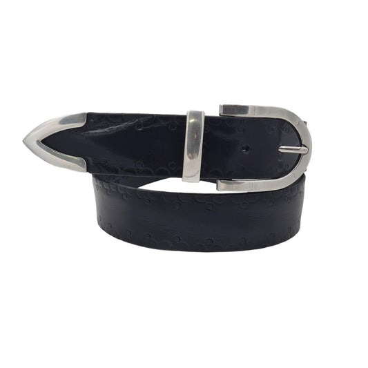 Cintura 3,5 cm in cuoio Nero con Passante e puntale metallici con fantasie tribali