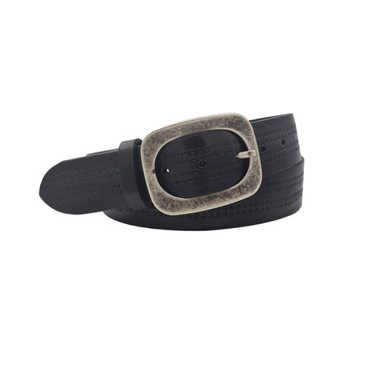 Cintura 4 cm in cuoio Nero lavorato a mano con fibbia Argento America