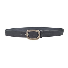 Carica l'immagine nel visualizzatore di Gallery, Cintura 4 cm in cuoio Nero lavorato a mano con fibbia Argento America