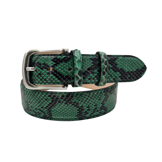 Dakar - Cintura 4 cm in vero Pitone verde smeraldo con fibbia argentata 100% Nichel free