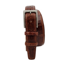 Carica l'immagine nel visualizzatore di Gallery, Cintura 3,5 cm in Coda di Coccodrillo Marrone con fodera Nabuk e fibbia anallergica