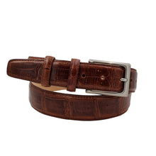 Carica l'immagine nel visualizzatore di Gallery, Cintura 3,5 cm in Coda di Coccodrillo Marrone con fodera Nabuk e fibbia anallergica