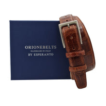 Carica l'immagine nel visualizzatore di Gallery, Cintura 3,5 cm in Coda di Coccodrillo Marrone con fodera Nabuk e fibbia anallergica