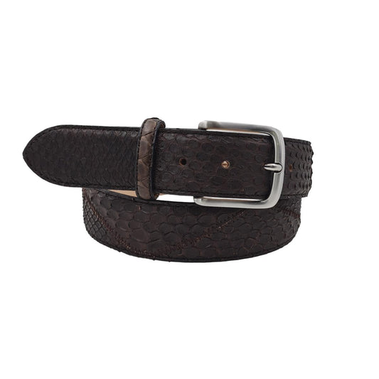 Ramses - Cintura 4 cm Patchwork piramidale in vero pitone con fibbia Nichel free - Marrone scuro