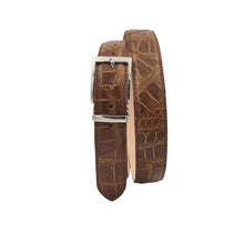 Carica l'immagine nel visualizzatore di Gallery, Cairo - Cintura 3,5 cm in vero Coccodrillo Beige  con fibbia e passante argentati