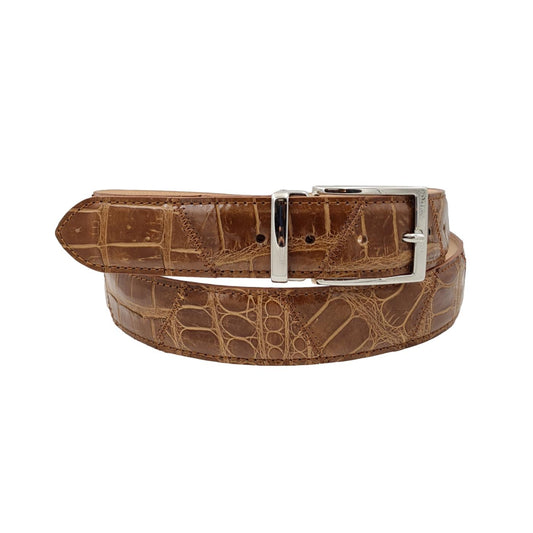 Cairo - Cintura 3,5 cm in vero Coccodrillo Beige con fibbia e passante argentati