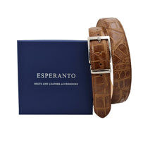 Carica l'immagine nel visualizzatore di Gallery, Cairo - Cintura 3,5 cm in vero Coccodrillo Beige  con fibbia e passante argentati