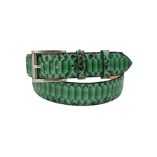 Carica l'immagine nel visualizzatore di Gallery, Back Cut Menta - Cintura in Pitone Scaglia Centrale Verde Menta e Fibbia a Rullo in Ottone
