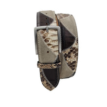 Carica l'immagine nel visualizzatore di Gallery, Cintura 4 Cioccolato in  pitone , struzzo e Pelle scamosciata