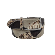 Carica l'immagine nel visualizzatore di Gallery, Cintura 4 Cioccolato in  pitone , struzzo e Pelle scamosciata