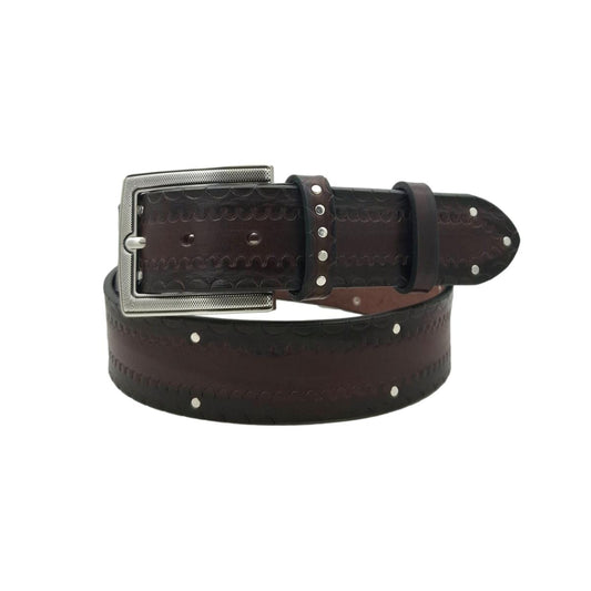 Helsinki - Cintura 4 cm in cuoio di toro lavorata a mano con borchie e fibbia zigrinata