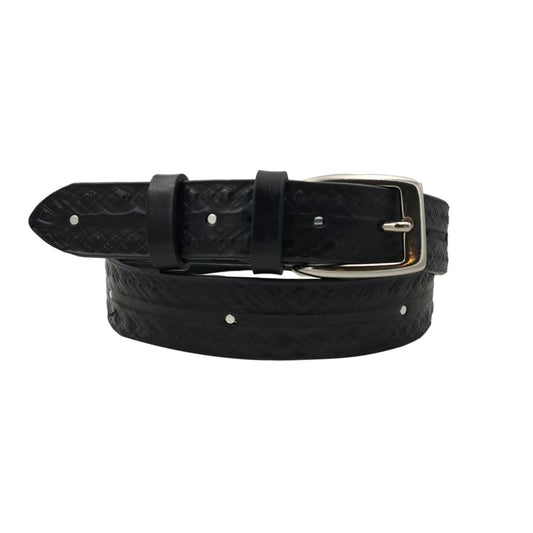 Becky - Cintura 3 cm in cuoio Nero ricamato a mano con borchie metalliche e fibbia rettangolare