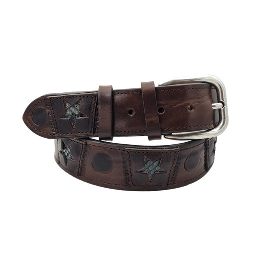 Hollywood - Cintura 4 cm in vero cuoio con inserti in pitone a stella e fibbia in ottone