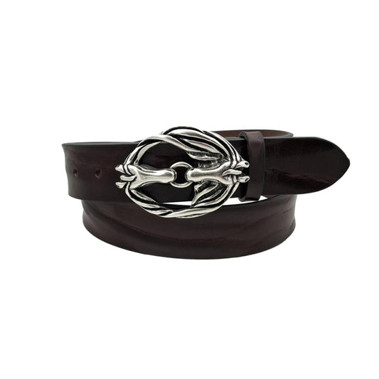 Circle of Horses - Cintura Testa di moro 4 cm in cuoio di toro con fibbia intera fantasia cavalli
