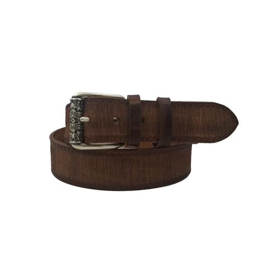 Rustic - Cintura 4 cm in cuoio di toro cognac smerigliato con fibbia a rullo lavorato