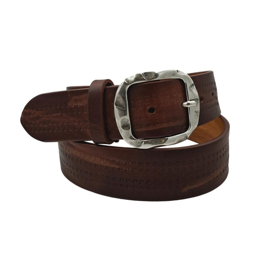 Cintura 4 cm in cuoio Rum lavorato a mano con fibbia Argento America