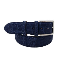 Carica l'immagine nel visualizzatore di Gallery, Botswana - Cintura 4 cm in coccodrillo effetto Nabuk Blu scuro con fibbia satinata