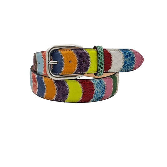 Moon - Cintura 4 cm in Pitone e Struzzo con fantasie multicolori a mezza luna