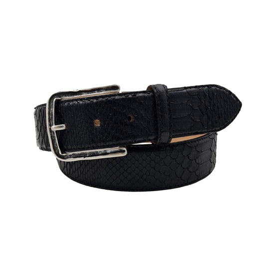 Cintura 4 cm Patchwork in Pitone Nero Back Cut con fibbia lavorata nichel free