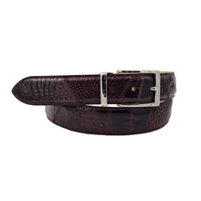 Carica l'immagine nel visualizzatore di Gallery, Cairo - Cintura  3,5 cm in vero Coccodrillo Bordeaux lucido con fibbia e passante argentati