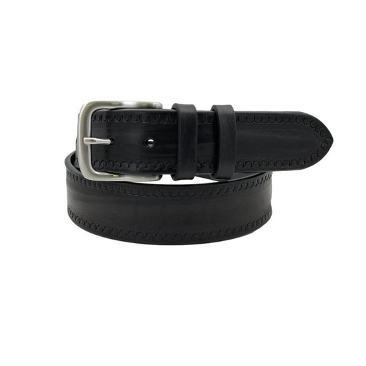 Texas - Cintura 4 cm in cuoio di toro con contorni lavorati a mano e fibbia satinata