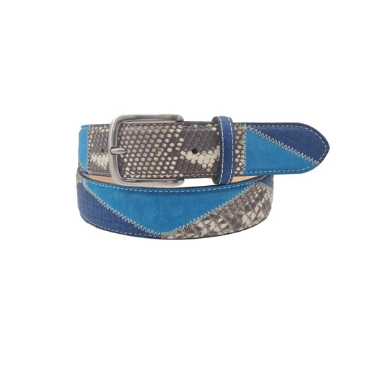 Cintura 4 cm Patchwork con fantasia a piramidi con vero pitone e Pelle intrecciata