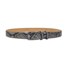 Carica l'immagine nel visualizzatore di Gallery, Cintura 3,5 cm in Pelle di Pitone grigio Lucido con riporto in pitone su fibbia anallergica