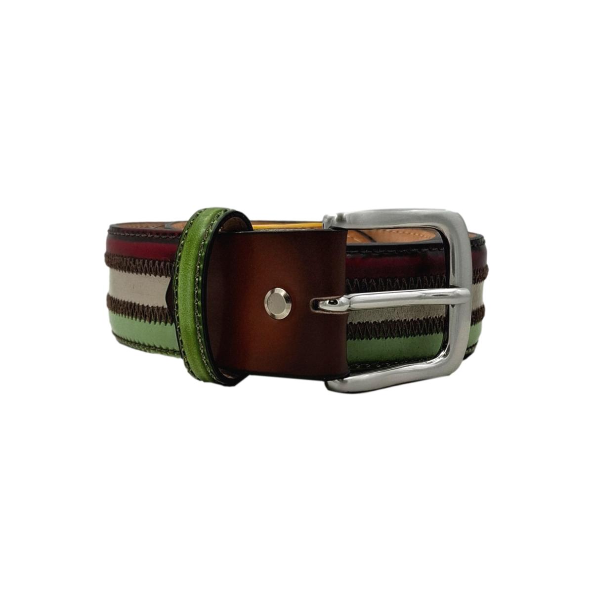 Cintura Templare In Vero Cuoio Con Fibbia Templare Smaltata Bordo Argento P65350