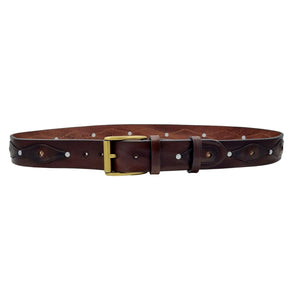 Siviglia - Cintura 4 cm in cuoio con inserti anticati, pitone, borchie e fibbia a rullo in ottone