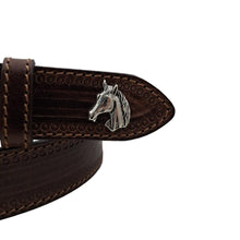 Carica l'immagine nel visualizzatore di Gallery, 🔥 NOVITA' 🔥  King's Horse - Cintura 3,5 cm in cuoio moro lavorato a mano con borchie a forma di  cavallo