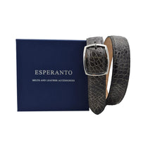 Carica l'immagine nel visualizzatore di Gallery, Cintura 3,5 cm Patchwork in coccodrillo Grigio con fibbia intera argentata