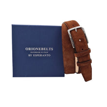 Carica l'immagine nel visualizzatore di Gallery, Cintura 3,5 cm in vera pelle scamosciata con fodera Nabuk e fibbia Nichel free