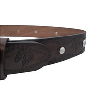 Carica l'immagine nel visualizzatore di Gallery, 🔥 NOVITA' 🔥 Horses & Hooves - Cintura in cuoio 4 cm con borchie metalliche e fantasie di cavalli e ferri di cavallo