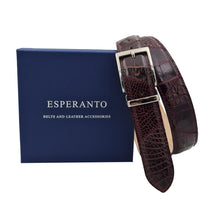 Carica l'immagine nel visualizzatore di Gallery, Cairo - Cintura  3,5 cm in vero Coccodrillo Bordeaux lucido con fibbia e passante argentati