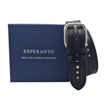 Carica l'immagine nel visualizzatore di Gallery, Black Panther - Cintura 4 cm in cuoio lavorato a mano con fibbia in ottone e borchie metalliche