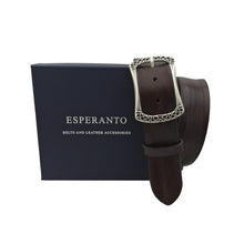 Carica l'immagine nel visualizzatore di Gallery, Babylon - Cintura 4 cm in vero cuoio  Moro con fibbia intera a fantasie geometriche