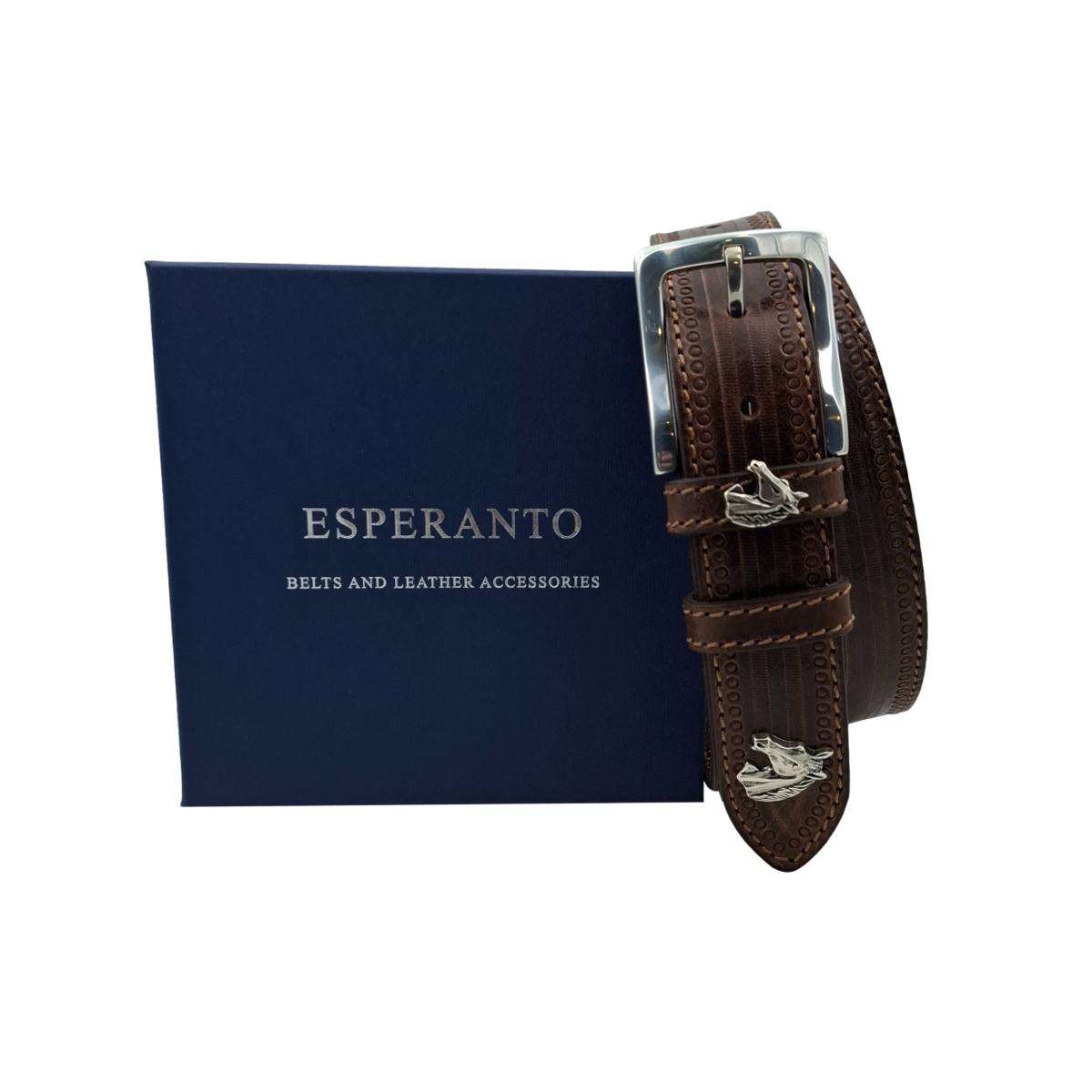 King's Horse - Cintura 3,5 cm in cuoio moro lavorato a mano con borchie a forma di cavallo - ESPERANTOBELTS