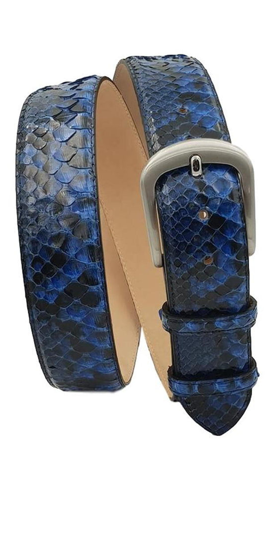 Dakar - Cintura 4 cm in vera pelle di Pitone Blu Lucido con fibbia anallergica - ESPERANTOBELTS