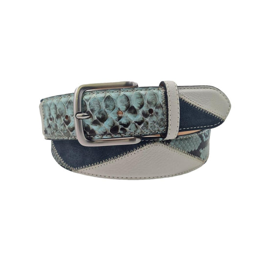 Cintura 4 cm Patchwork con fantasia a piramidi con vero pitone Acquamarina